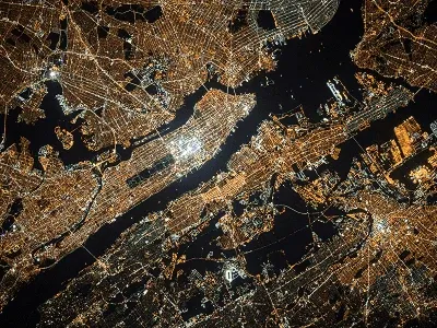 An Image illustrating outlet mapping by showing a view of a city from the sky at night